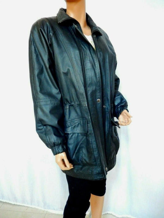LIZ BAKER ESSENTIALS  BLACK LEATHER COAT UNISEX SIZE S EXCELLENT CONDITION!