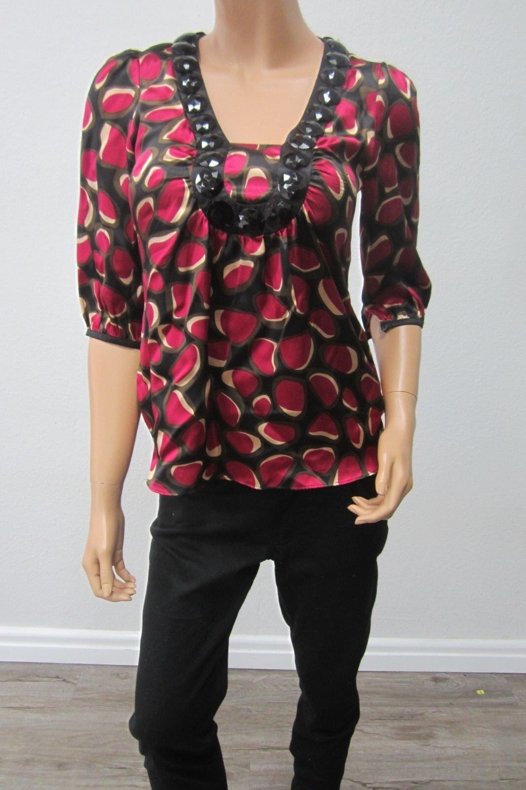 NWT ECI NY Multicolored Silk Tank Top Blouse Beaded Embellished Front Sz PP