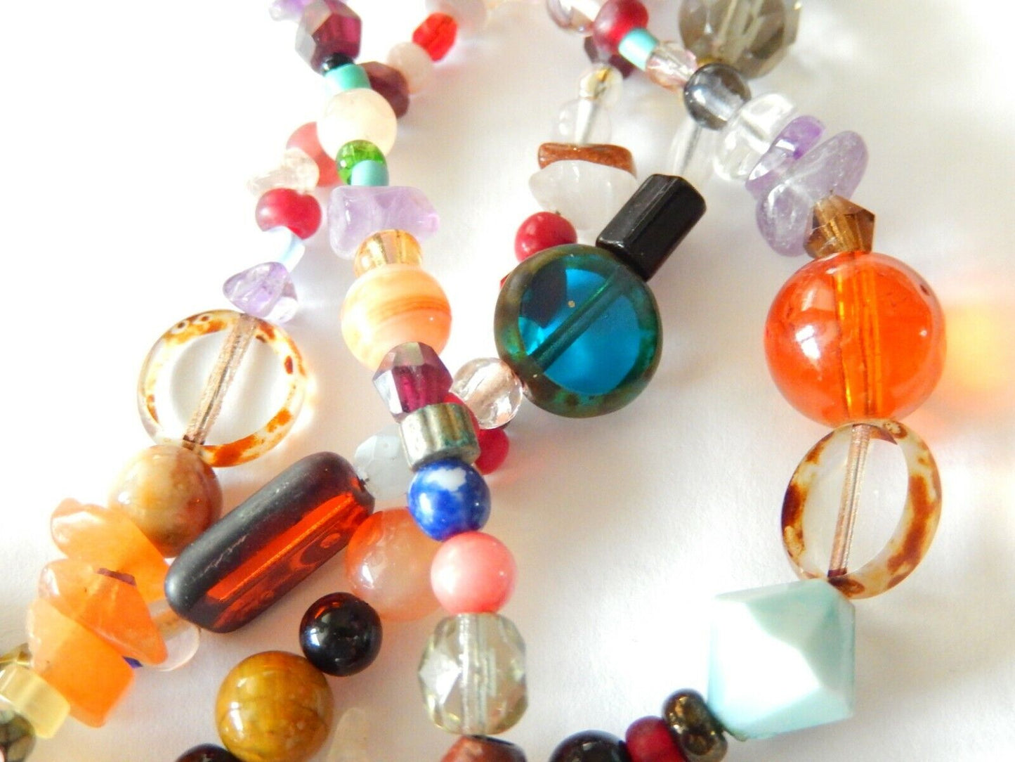 *VINTAGE* Five Strand Multi Semi Precious Gemstone Chip and Beaded Necklace 18"