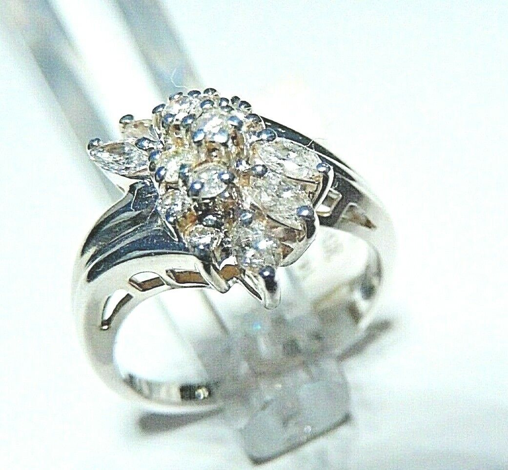 *NWT*  14k White Gold 2/3 CT Natural Diamond Cluster Cocktail Ring Size 6.25