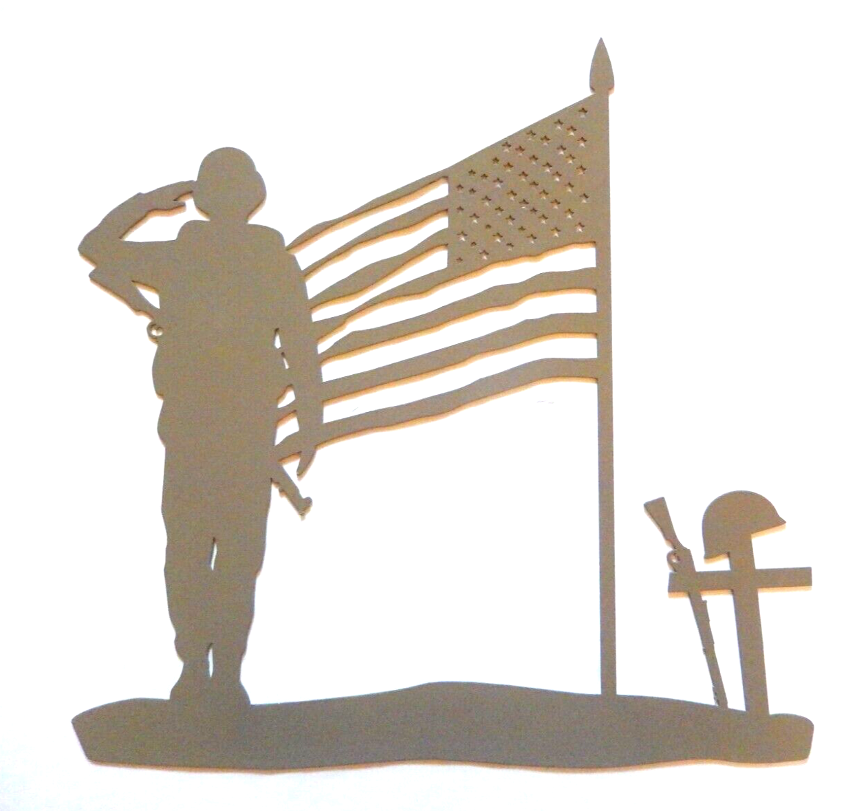 ~NEW~ LARGE - 14ga. "SOLDIER SALUTING AMERICAN FLAG" Metal Wall Art  18" x 18"