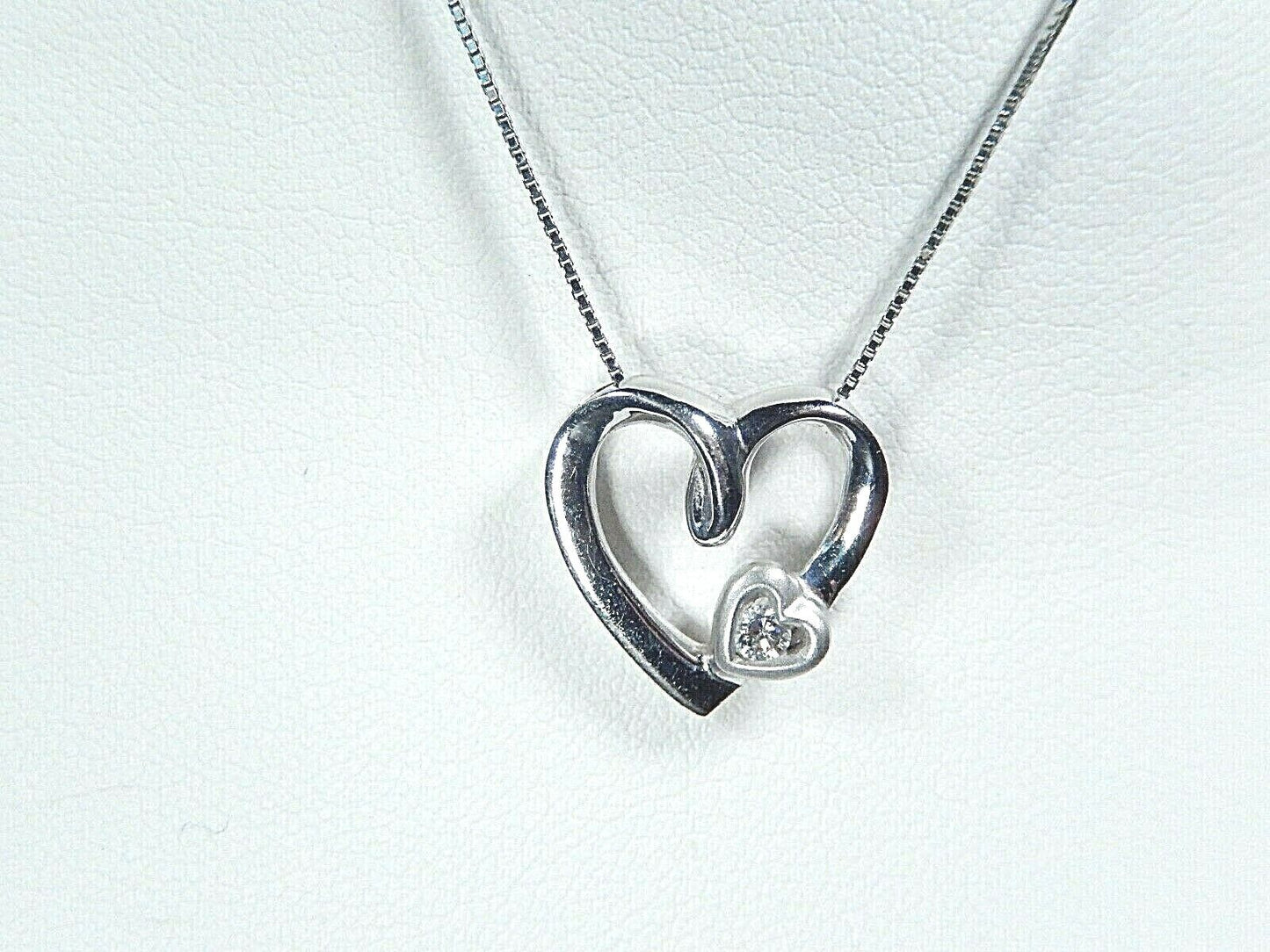 *VINTAGE* SILPADA 10K White Gold Heart Shaped Diamond Pendant w/14k WG 18" Chain