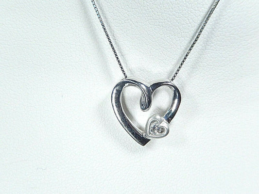*VINTAGE* SILPADA 10K White Gold Heart Shaped Diamond Pendant w/14k WG 18" Chain