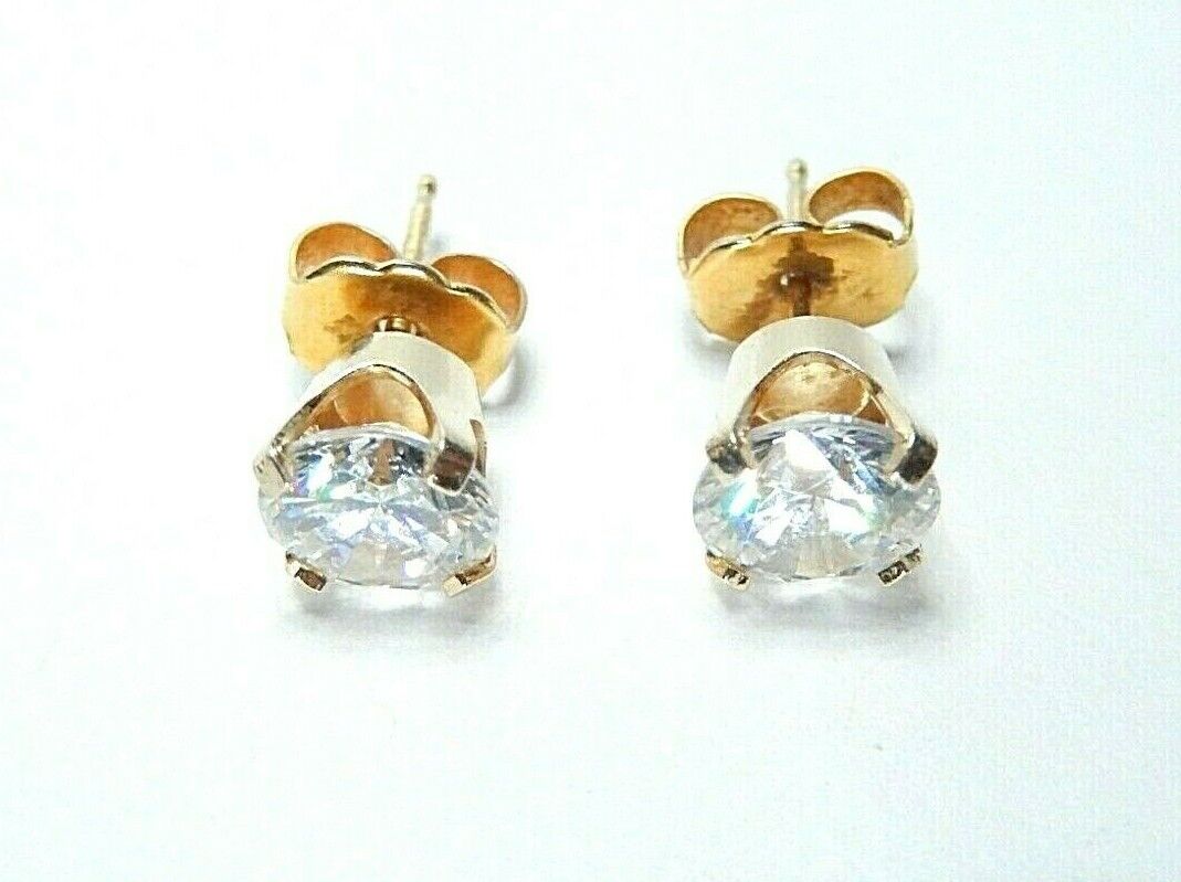 14CT Yellow Gold 2.00 CT Diamon Cut CZ Push Back Stud Earrings