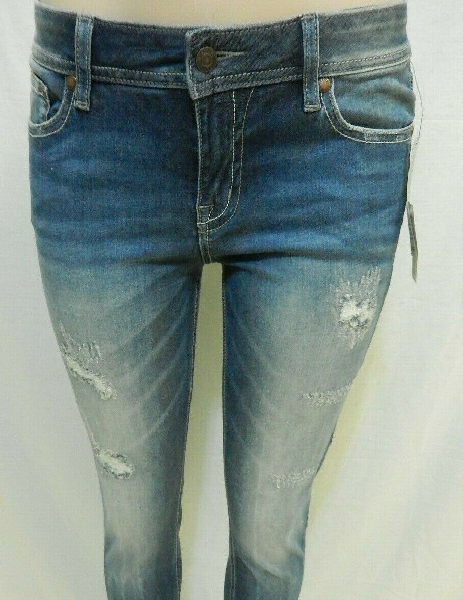 *NWT*  Miss Me JE3073SR Signature Skinny Distressed Med Blue Jeans Size 25 x 31"