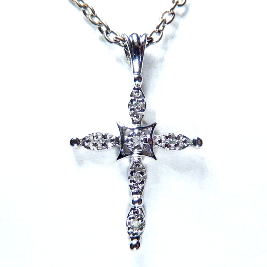 *NWT* 10kt White Gold Womens Round Diamond Cross Pendant 1/10 Cttw