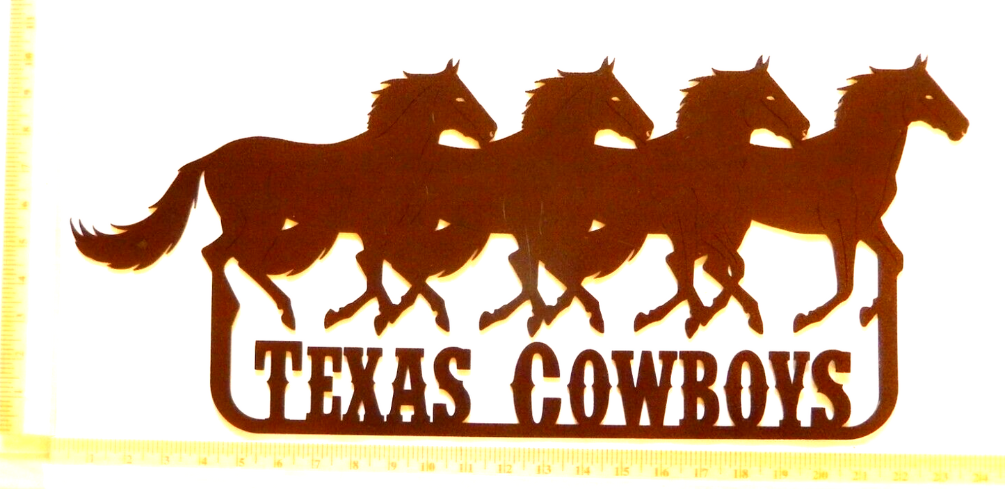 ~NEW~ LARGE - 14ga. - "TEXAS COWBOYS RUNNING HORSES"   Metal Wall Art 24" x 10"