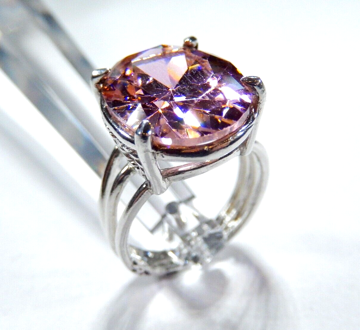 ~HUGE~  .925 Sterling Silver 13.0 CT Statement Ring Pink CZ Cocktail Ring sz 7