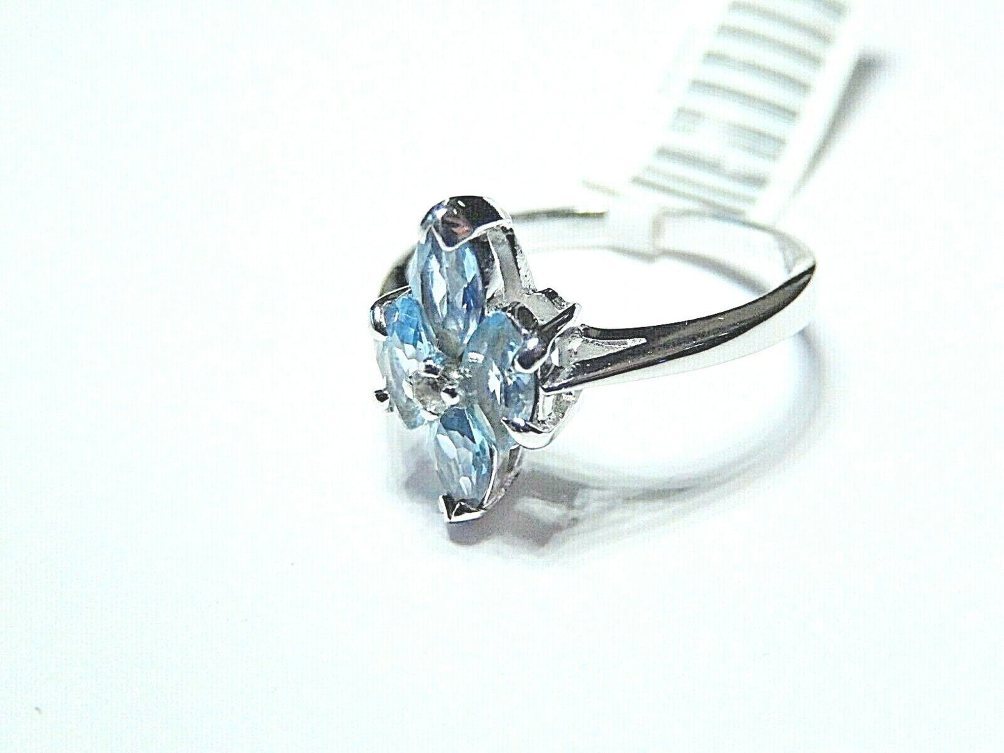 *NWT* 10k White Gold Natural Blue Topaz and Diamond Ring Size 6.75