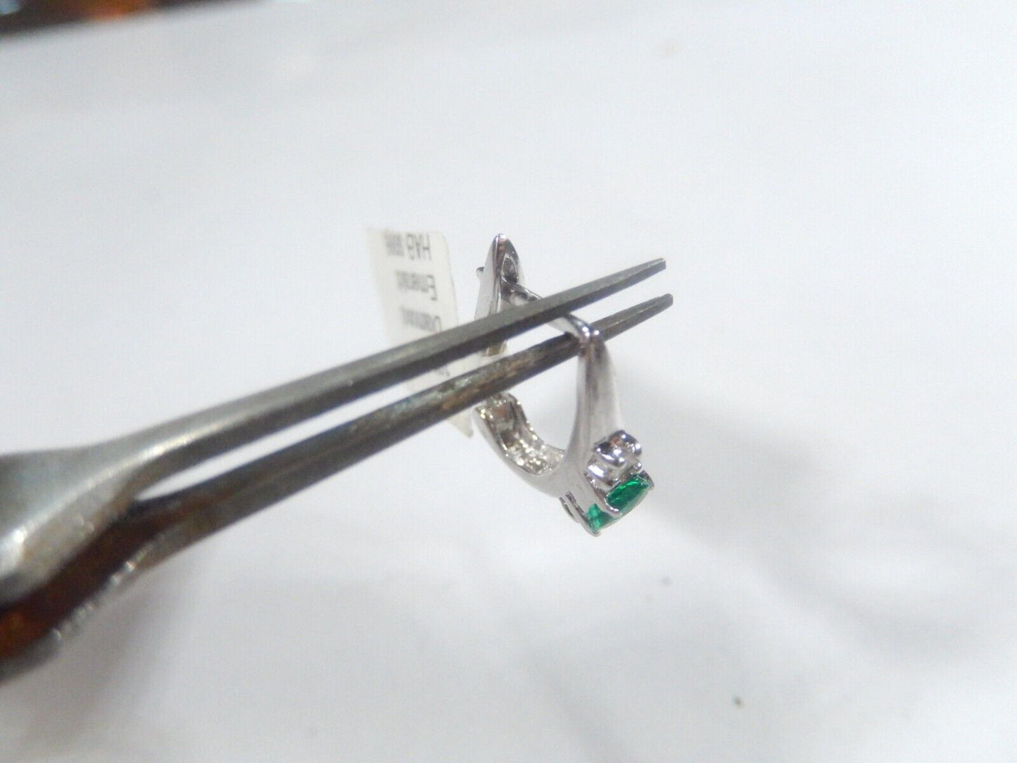 10K White Gold Lab Created Emerald & Real Diamond Huggies Hoop Earrings