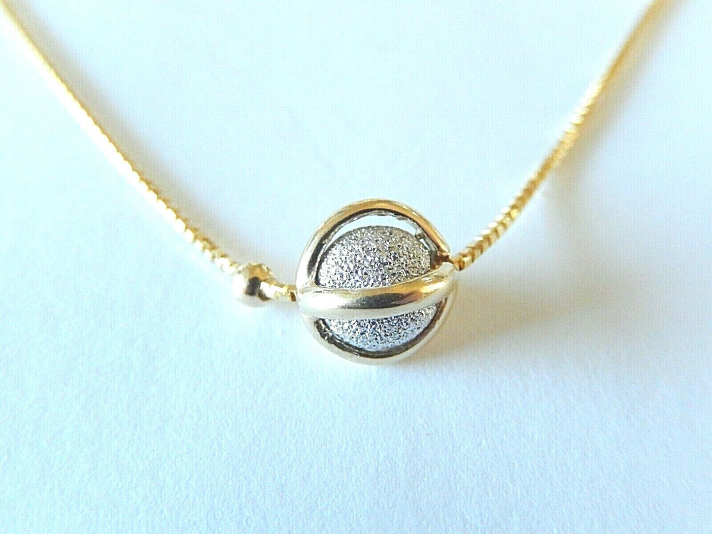 *VINTAGE* 14K Yellow Gold & White Gold Sparkle Ball Pendant on 16" 14K BoxChain