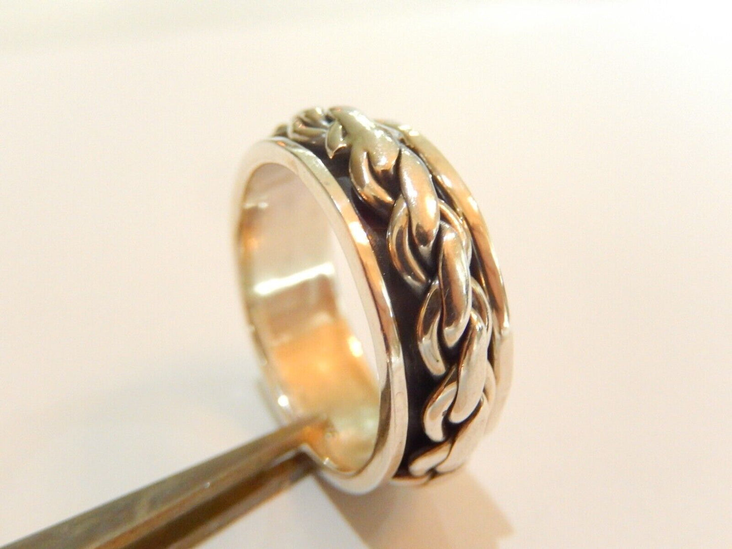 *VINTAGE*  Braid Design Sterling Silver Spinner Band Ring - Size 10