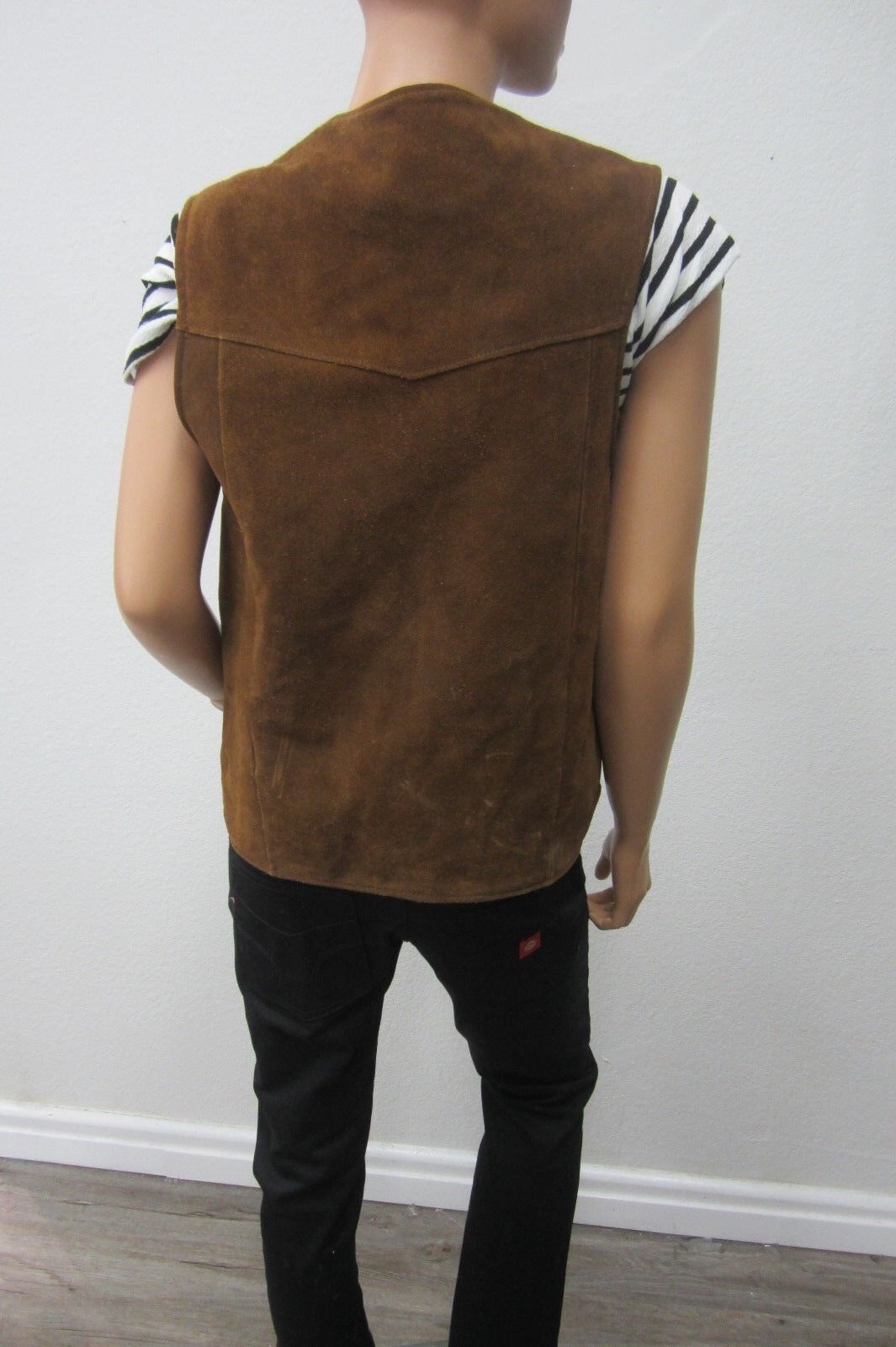 VTG JOO KAY-42-MED Suede Leather Vest Shearling Sherpa Lining Brown - USA Made