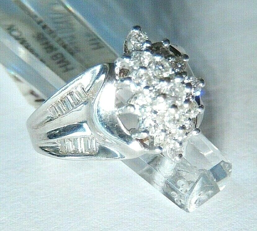 10k White Gold 3/4CT Natural Diamond Cluster Engagement or Right Hand Ring 7.75