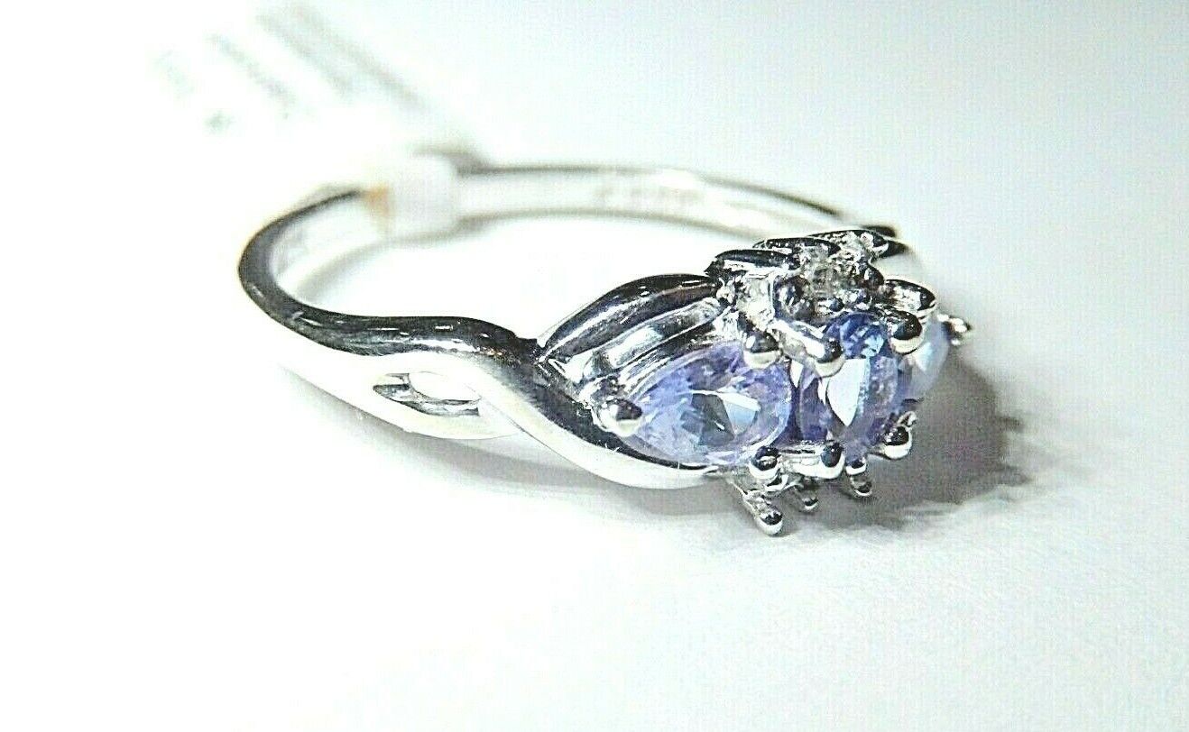 *NWT* 10k White Gold Three Stone Tanzanite And Diamond Ring Size 7.25