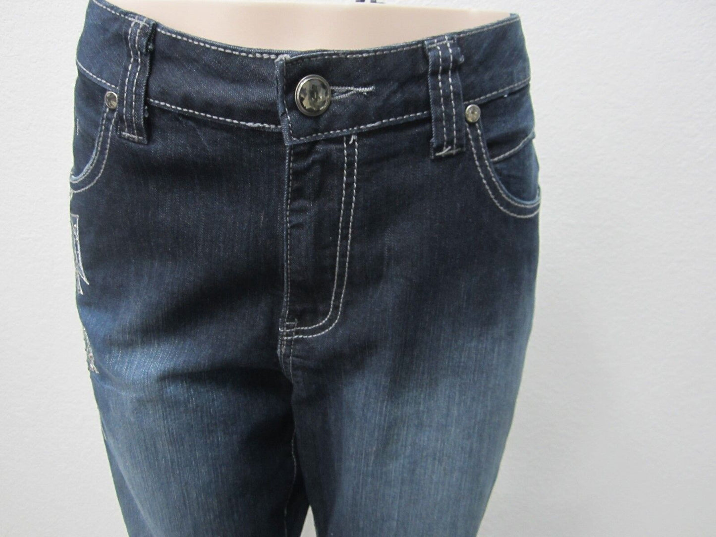 NWT Lane Bryant Stretch Denim Skinny Dark Blue Jean Bling Pockets Size 18 X 30