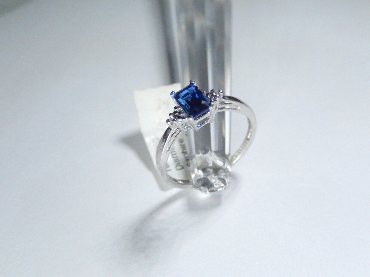 *NWT* 10k White Gold Lab Created  Sapphire And Diamond Ring Size 7.25