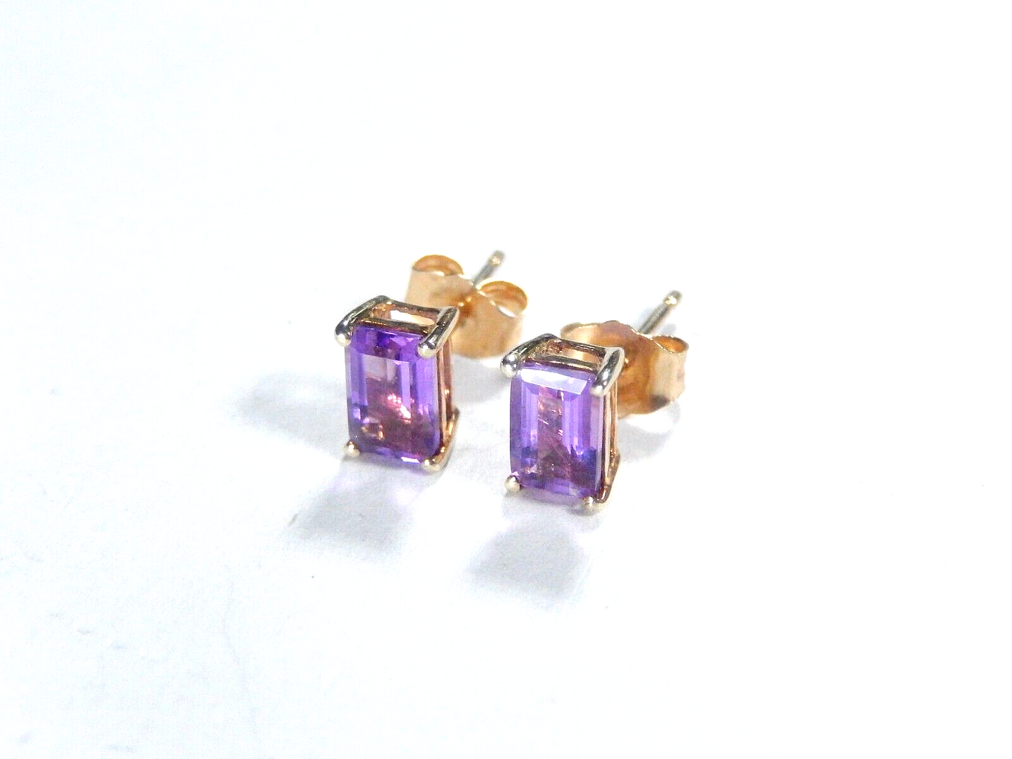 *VINTAGE* 10K Yellow Gold Emerald Cut Royal Purple 1.50CT Amethyst Stud Earrings