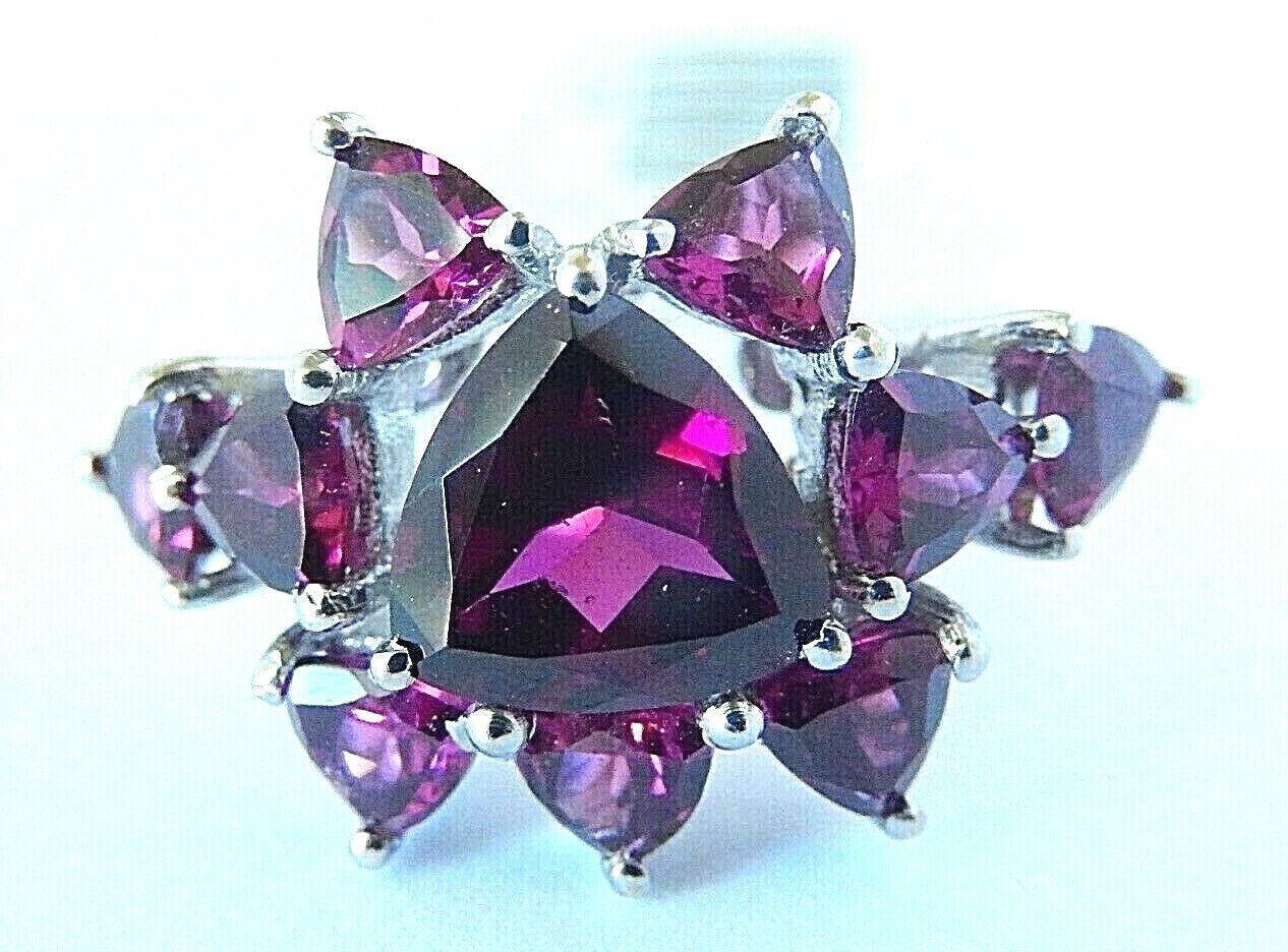 *NEW*  10k Solid White Gold 3Ct Trillion Cut Purple Amethyst Ring Size 8.75