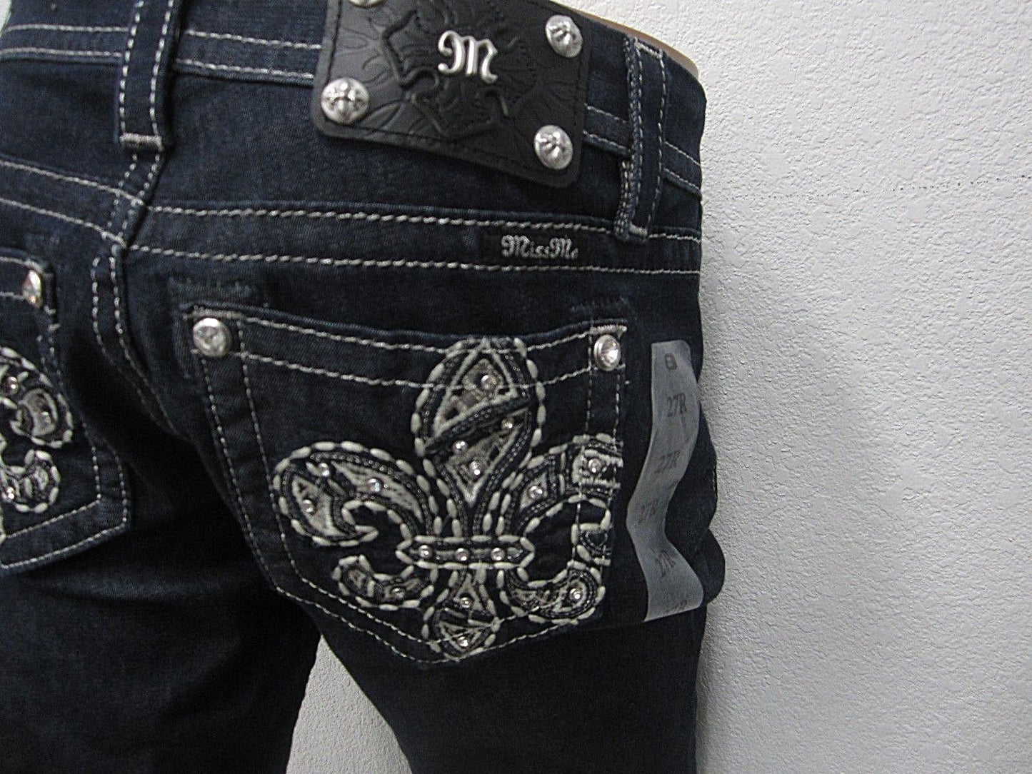 NWTMiss Me Jeans Skinny Fleur de lis Bling Dark Blue JE5735ESR Easy Skinny 27x31