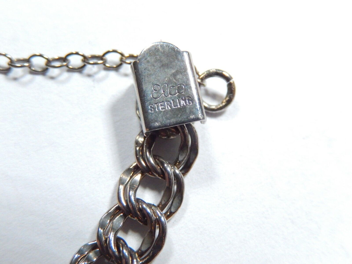 Elco Signed 925 Double Link Charm Bracelet Safety Chain Vintage Fits 6  3/4”