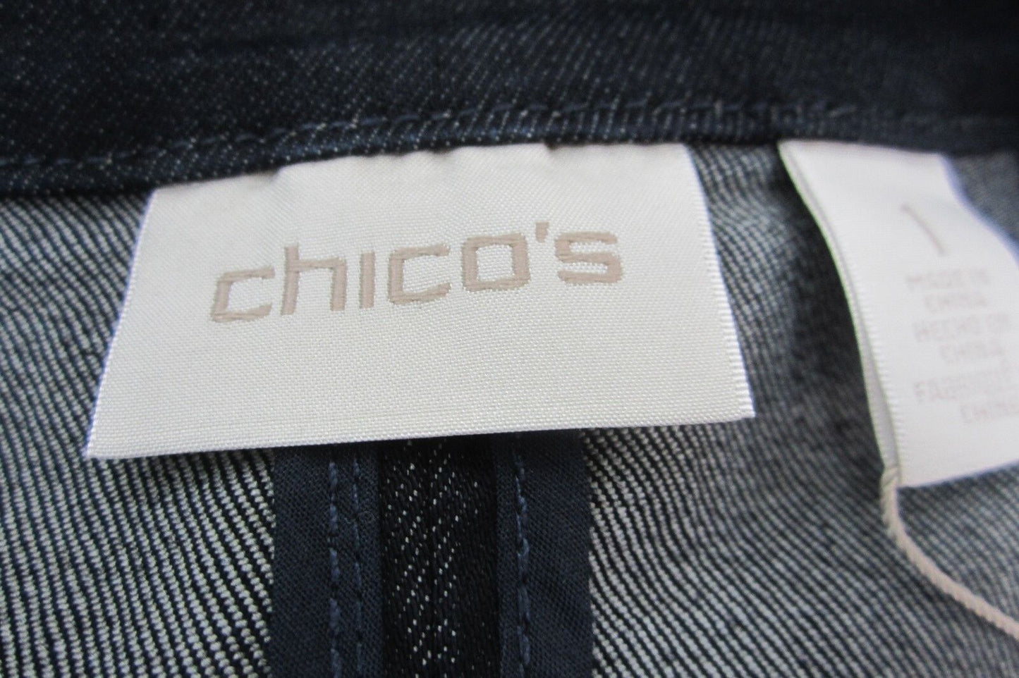 RARE *NWT* $129.00  Chico's Blue Jean Military Denim Dark Jacket  Size 1