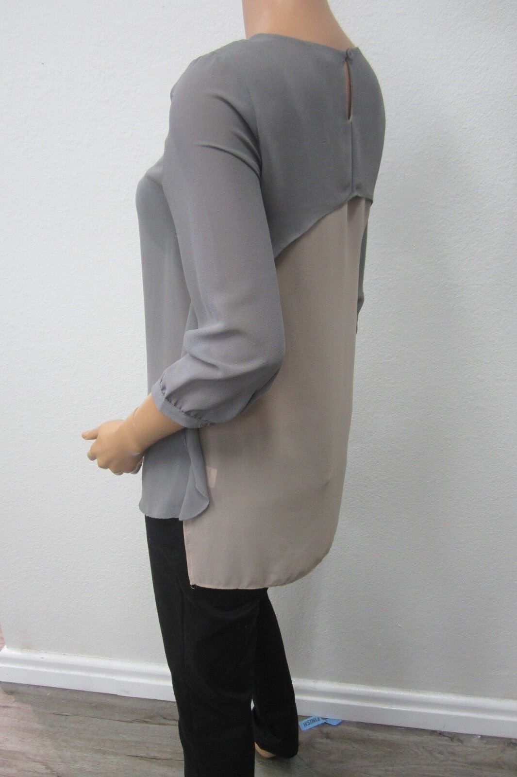 AUDREY ANN SUPER CUTE Women's Grey Sheer w/ Silver Beaded Collar Blouse Top S
