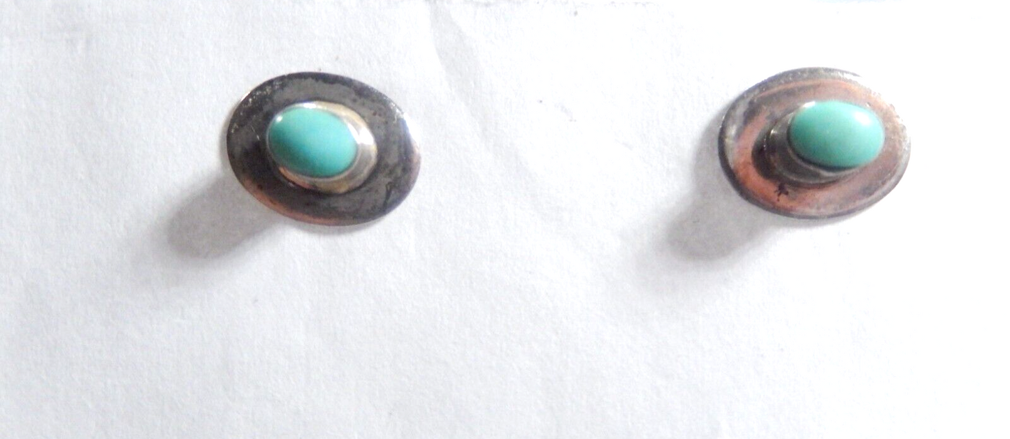 *VINTAGE*  Native American Handmade Turquoise Ear Studs 9mm x 7mm