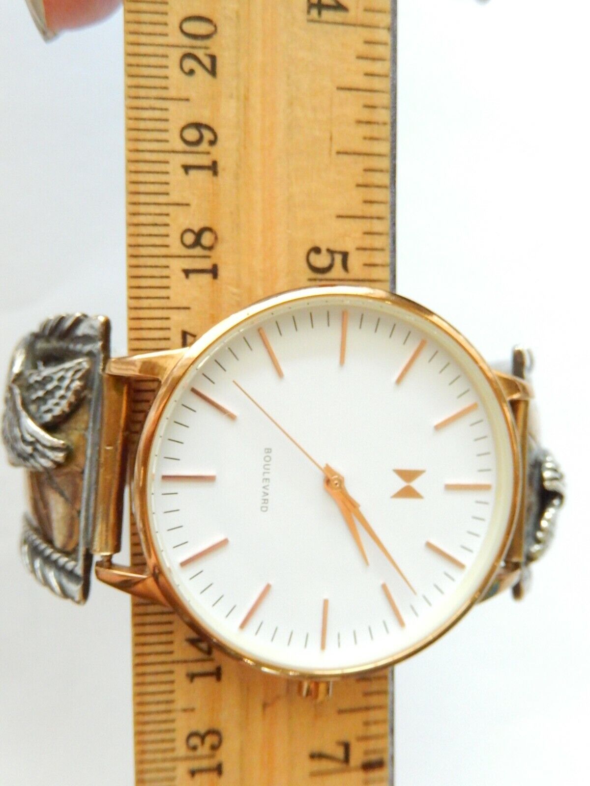 Signed Navajo 14K Gold Sterling Silver Men's Watch Band  w/ MVMT Quartz Watch