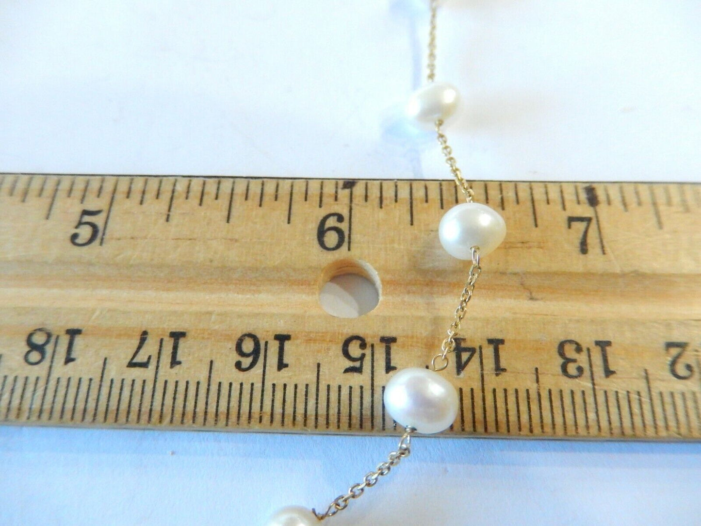 *NWT* 14K Yellow Gold Chain With 20 Oval 7x5mm Pearl  16" Necklace