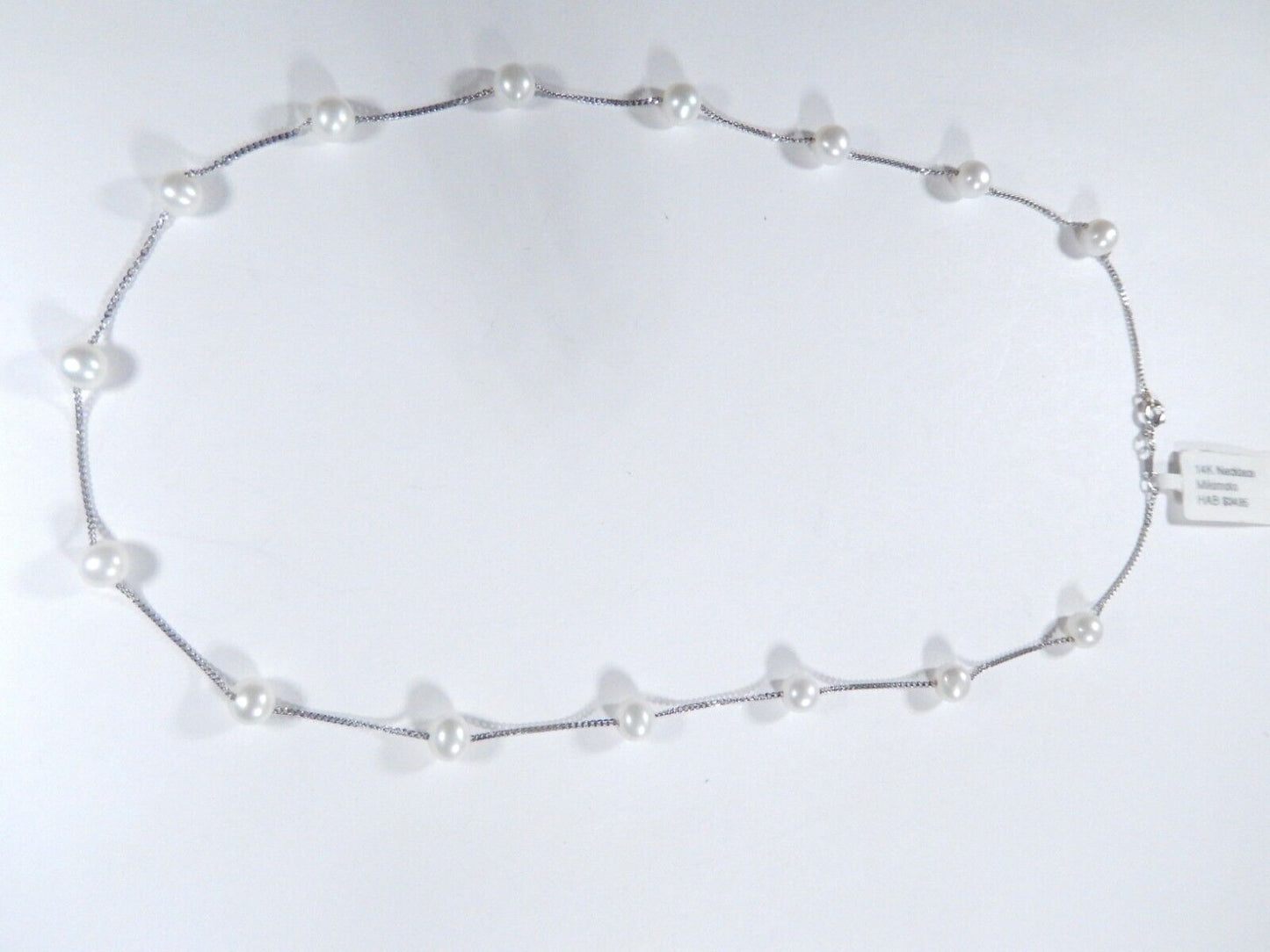 Mikimoto 14k White Gold Chain Stationary Pearl Necklace 16.25" Length