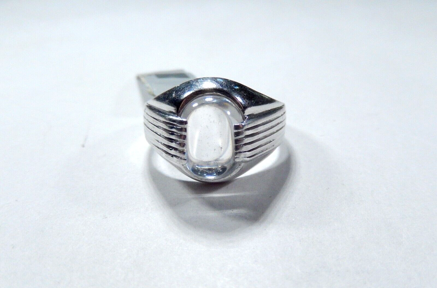 *VINTAGE*   CABOCHON WHITE 11mm x 9mm CZ MEN'S RING 925 STERLING SILVER Size 10