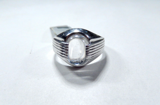 *VINTAGE*   CABOCHON WHITE 11mm x 9mm CZ MEN'S RING 925 STERLING SILVER Size 10