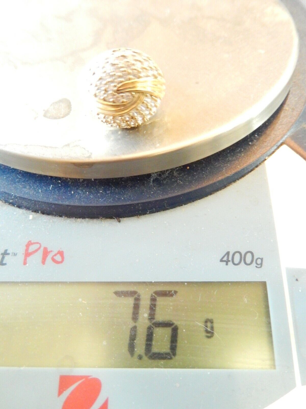 14K Yellow Gold Vermeil Sterling Pave CZ Dome Ring, Size 7.25