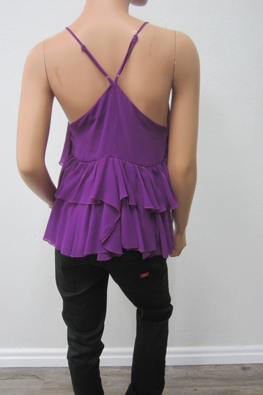 NEW  Express Fuchsia Sheer Chiffon Ruched Draped Ruffle Flutter Sleeveless Top S