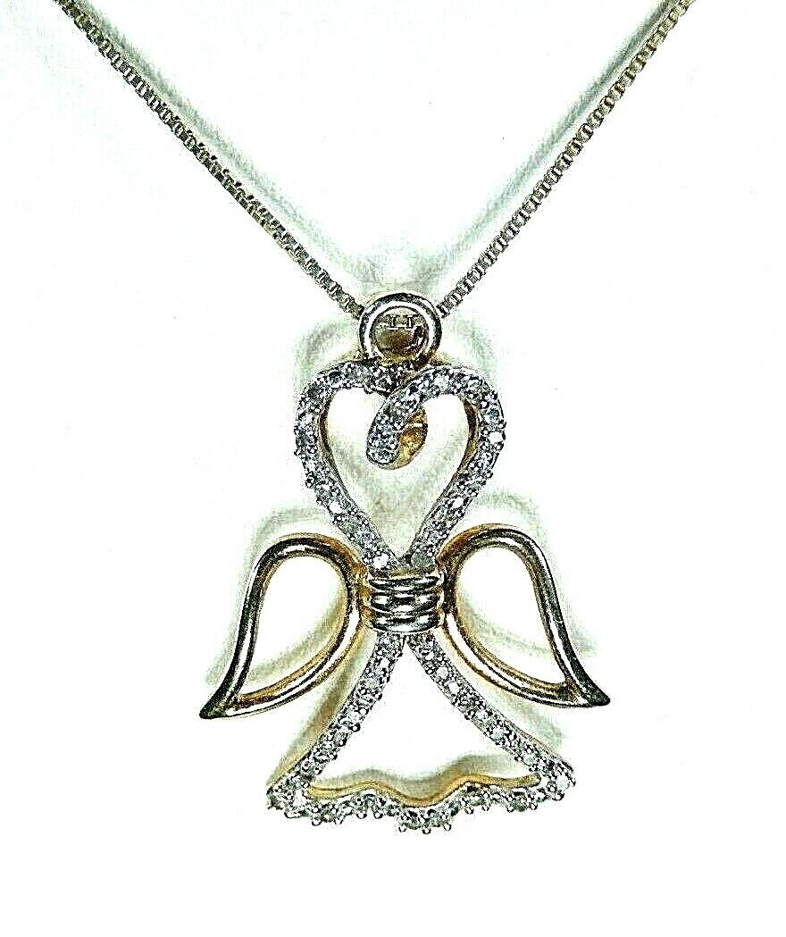 *VINTAGE* Vermeil Gold Over Sterling Silver Pendant 925 Angel With Diamonds