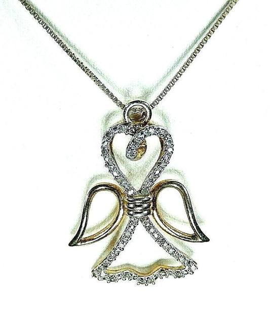 *VINTAGE* Vermeil Gold Over Sterling Silver Pendant 925 Angel With Diamonds