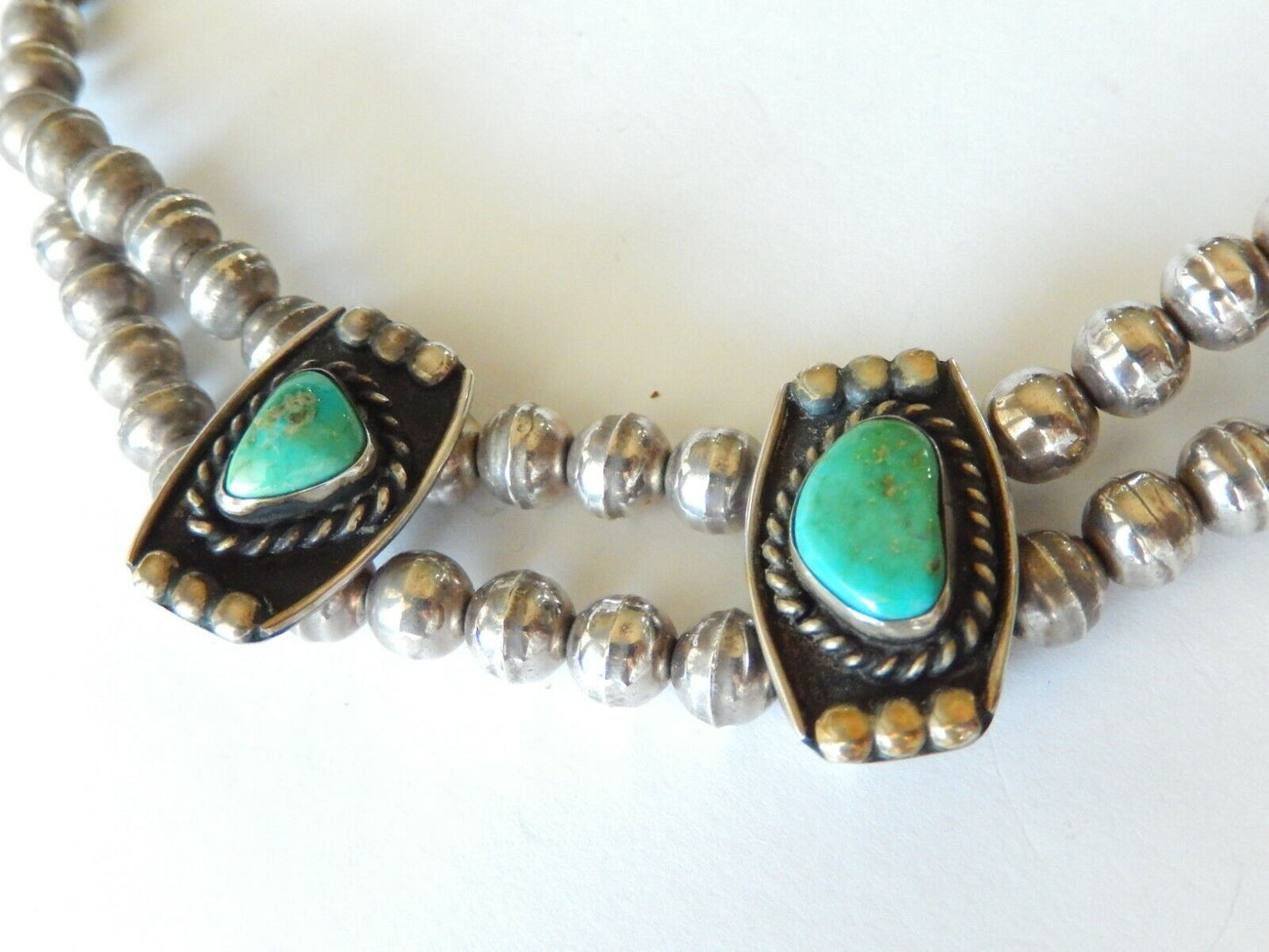 *VINTAGE*  Navajo 925 Sterling Silver Turquoise 15" Necklace