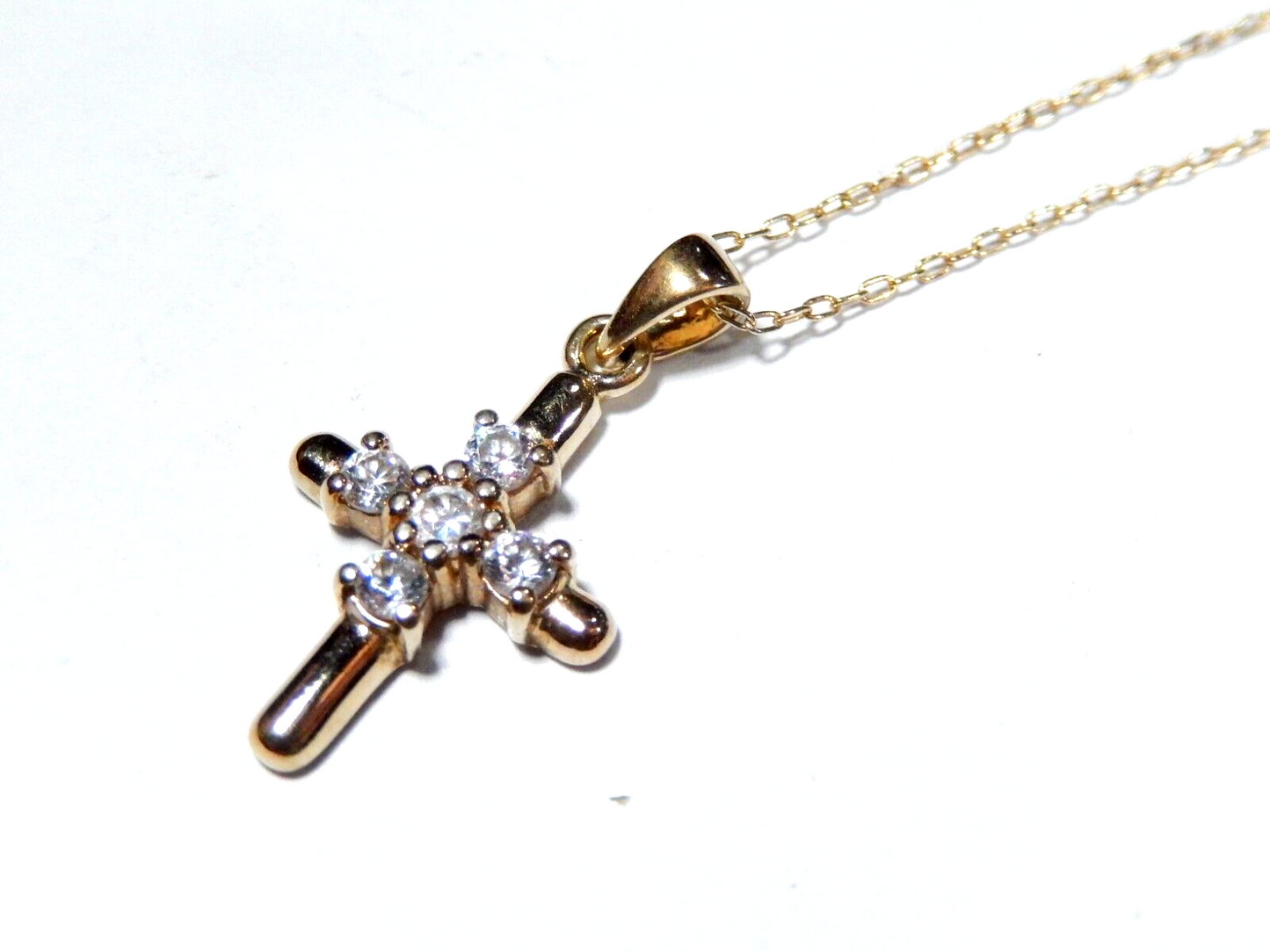 *VINTAGE*  Vermeil Gold Sterling Cross CZ Pendant w/20"Vermeil chain