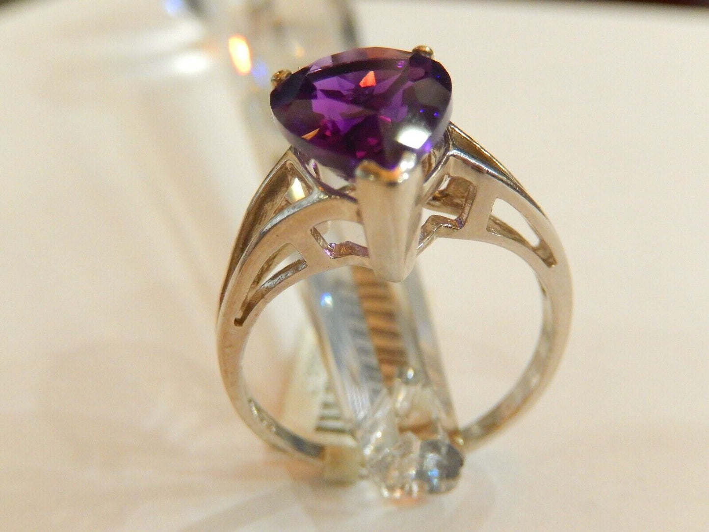 VTG 5CT Pear Shape Deep Purple Brazilian Amethyst 10K White Gold Solitaire Ring