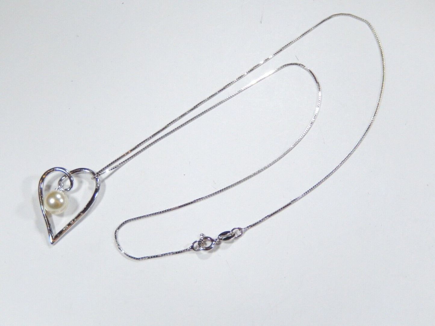 Sterling Silver  Heart Slide Pendant with Faux Pearl Dangle Pendant w/18"chain
