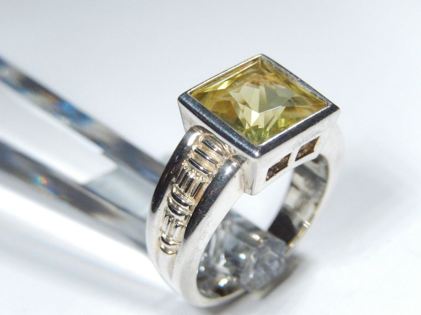 Solitaire Princess Cut Natural Peridot  3.50 Carat Ring in Sterling Silver