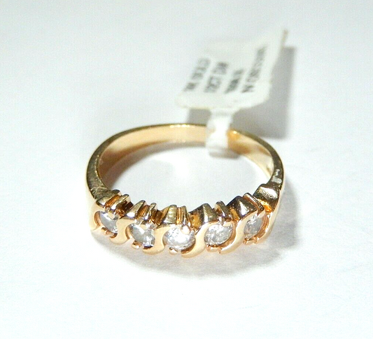 Solid 14k Yellow Gold Round .50 CTW Five Stone Diamond Band Ring Size 7