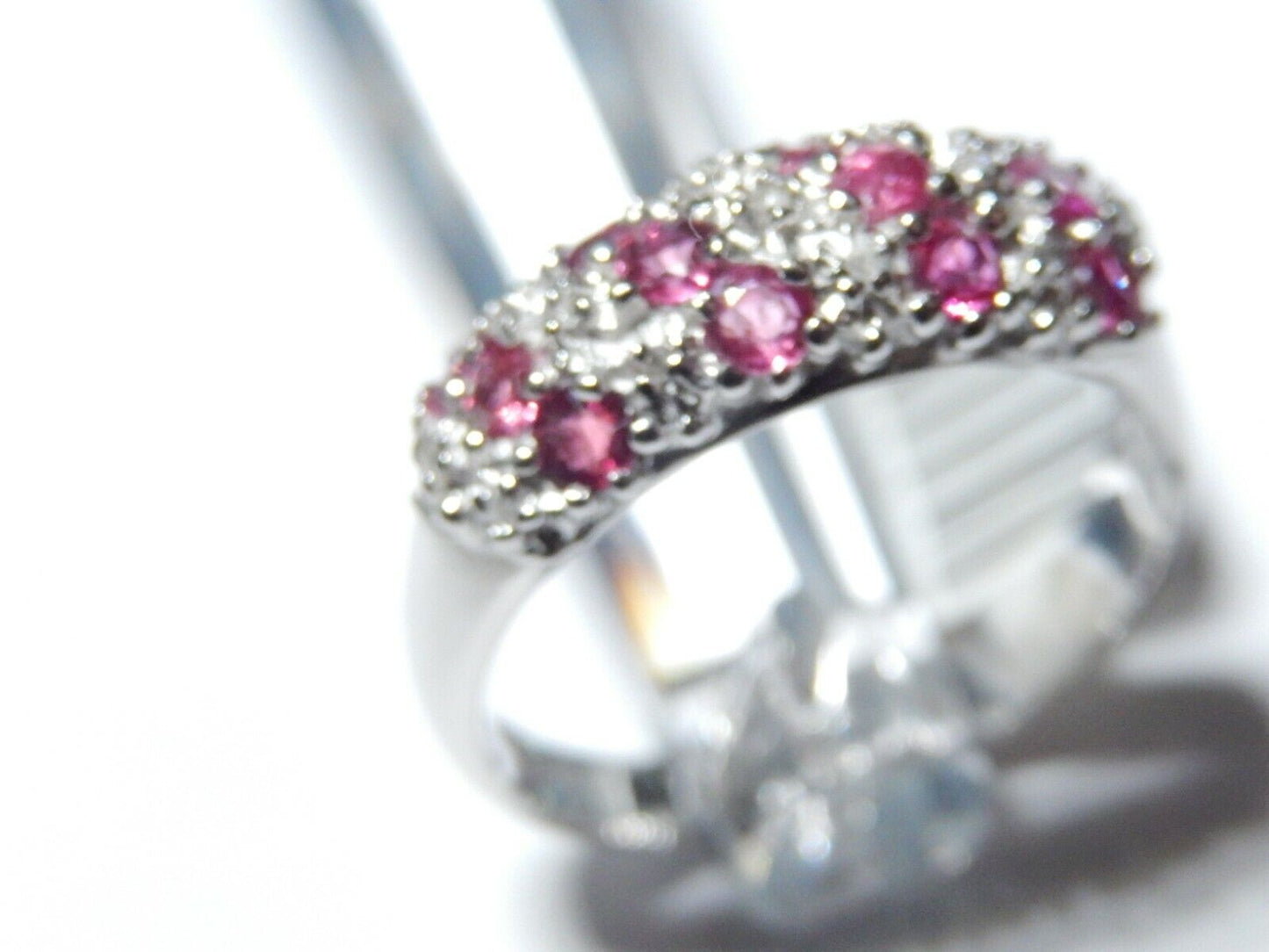 *NWT* .75 Carat Natural Diamond & Ruby Dome Ring 7.5mm Band 10K White Gold SZ9