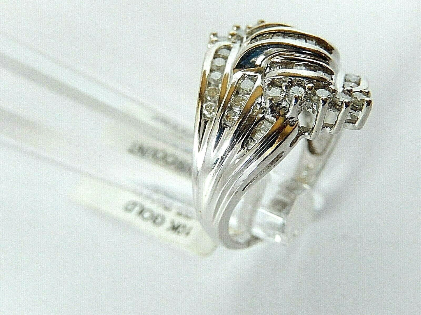 1 Ct Natural Round & Baguette Diamond 10k White Gold Dome Band Ring Sz 7.25