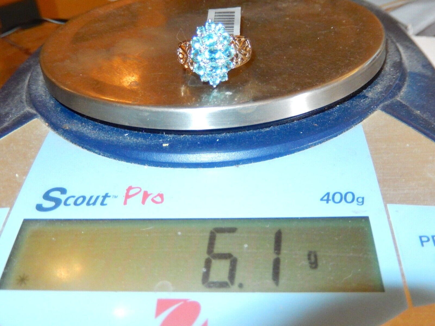 VINTAGE* Gold Vermeil Sterling Silver .925 Filigree Blue Topaz Cluster Ring Sz 8