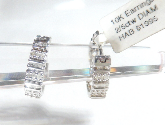10k White Gold 2/5 CT Natural Diamond 18mm Hoop Earrings Hinged