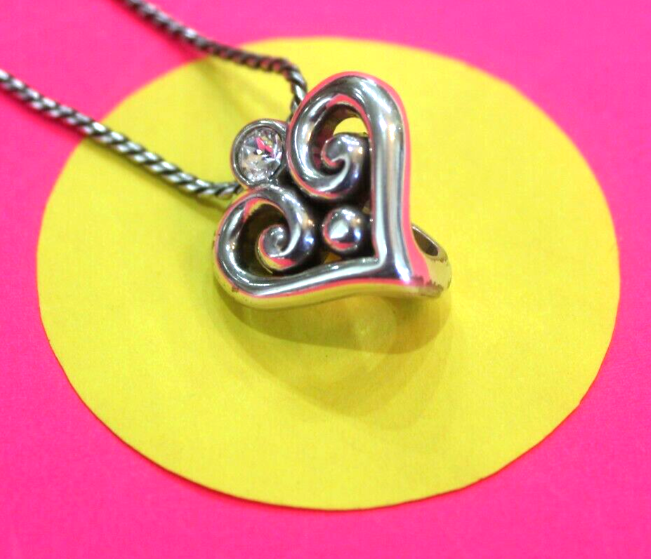 Brighton Silver Crystal Alcazar Heart Pendant Clip On Charm Necklace + 2 Charms