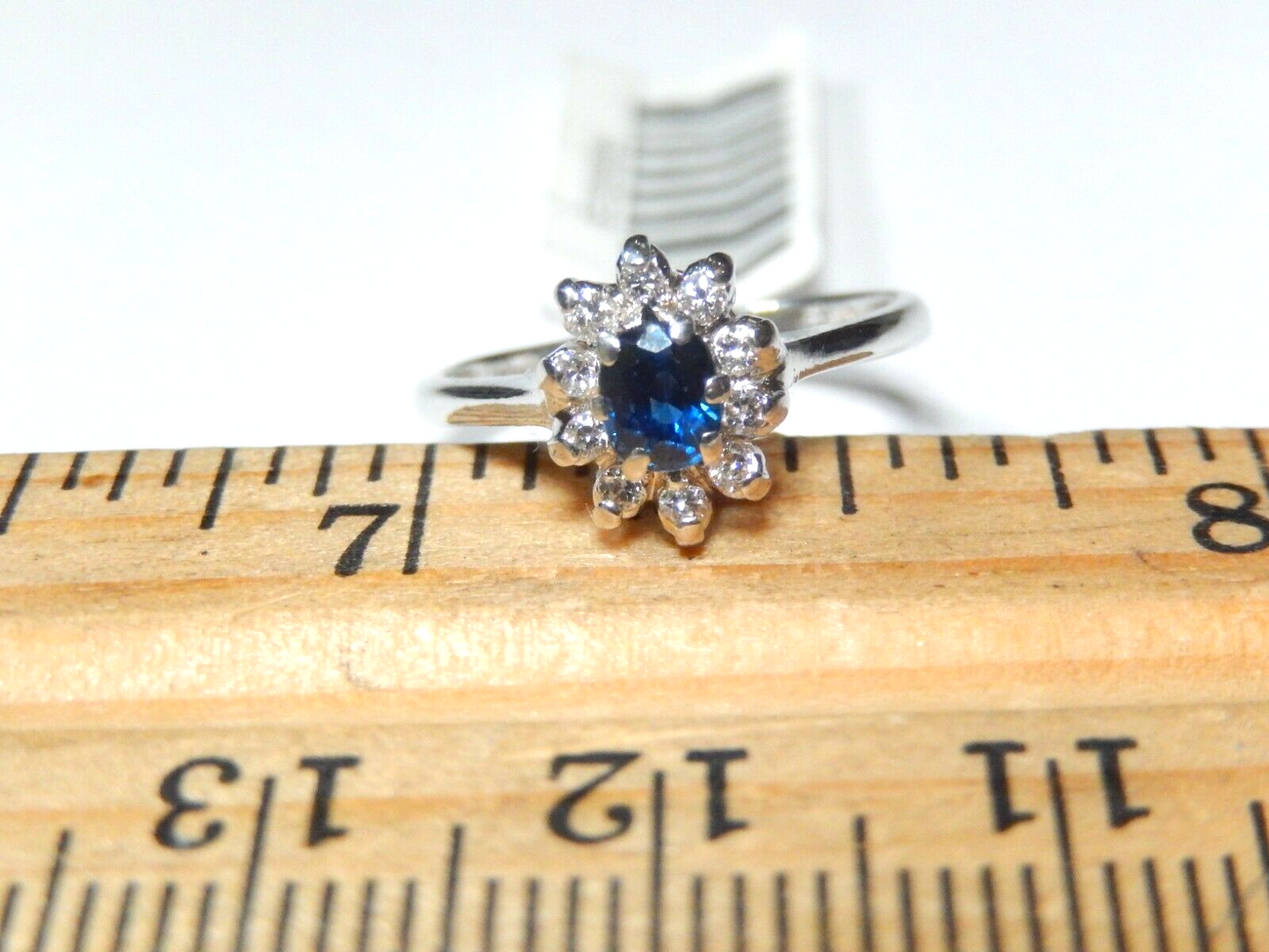 *NWT* 14K White Gold  Blue Sapphire & Diamond Halo  Engagement Ring Sz 4