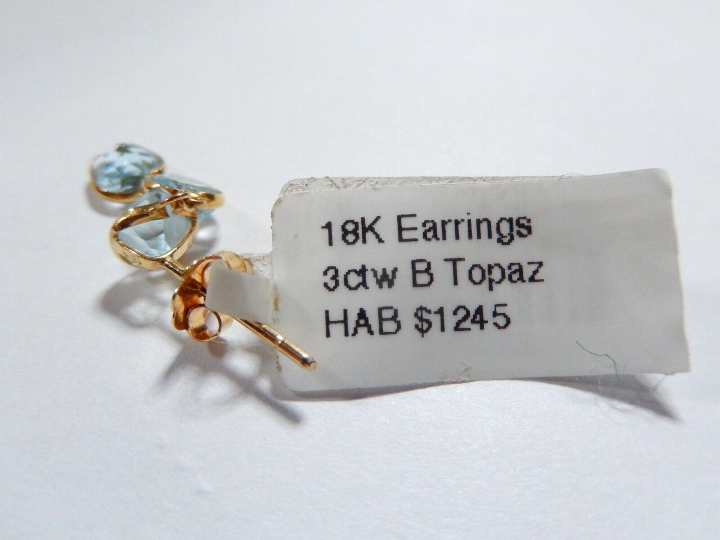 *NWT*  18K Yellow Gold 3.00 CT Round Cut Blue Topaz  Drop & Dangle Earrings